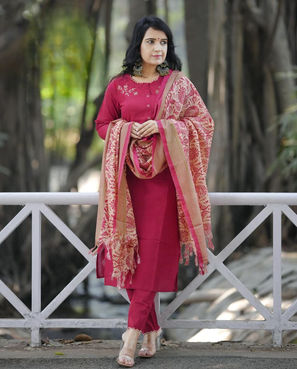 Exclusive khadi cotton three piece kurti set