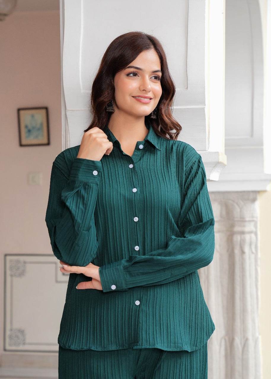 Breathable chic royal green cotton co-ord set - Eraya