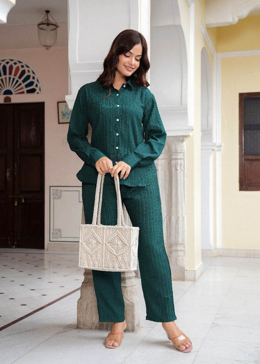 Breathable chic royal green cotton co-ord set - Eraya