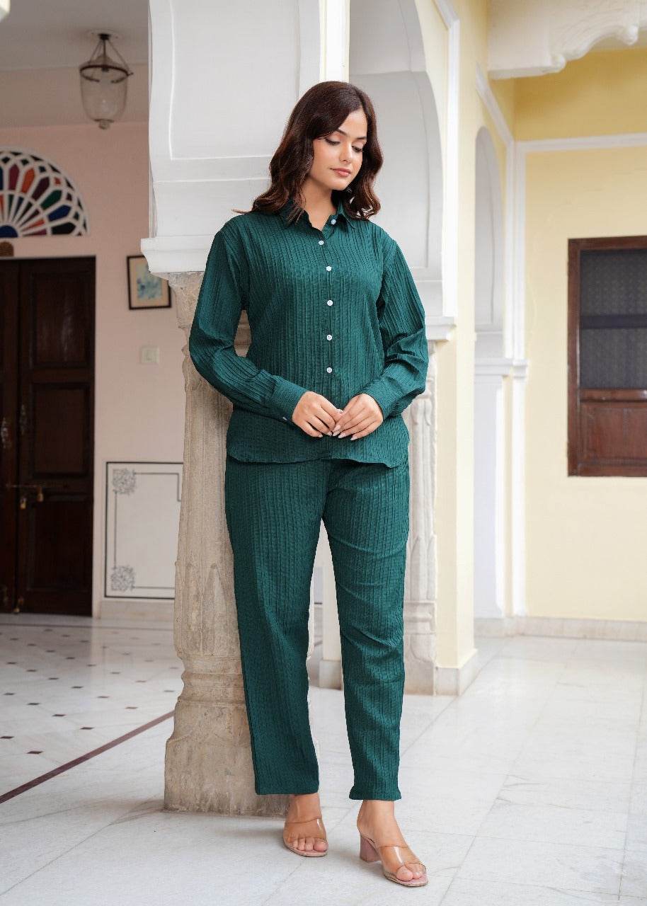 Breathable chic royal green cotton co-ord set - Eraya