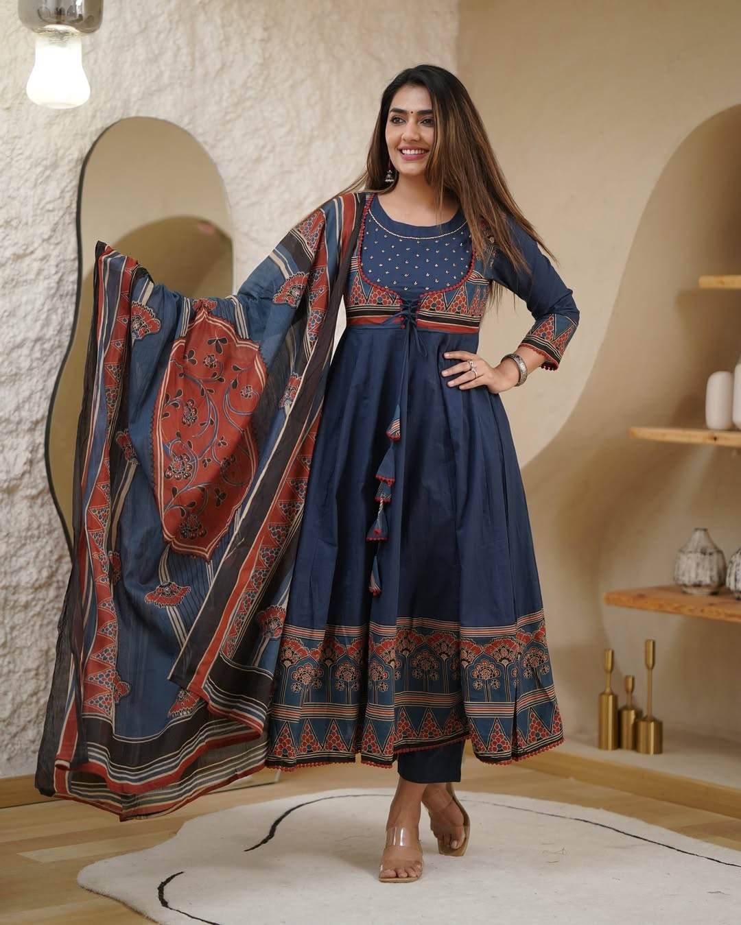 Beautiful dori work cotton kurti, pant and dupatta set - Eraya