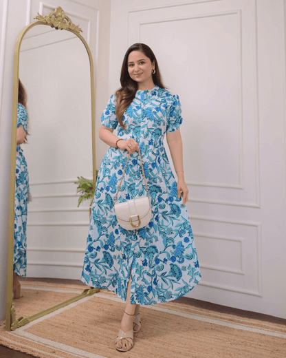 Floral cotton midi-dress with flower prints - Eraya