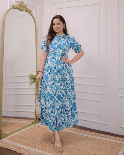 Floral cotton midi-dress with flower prints - Eraya