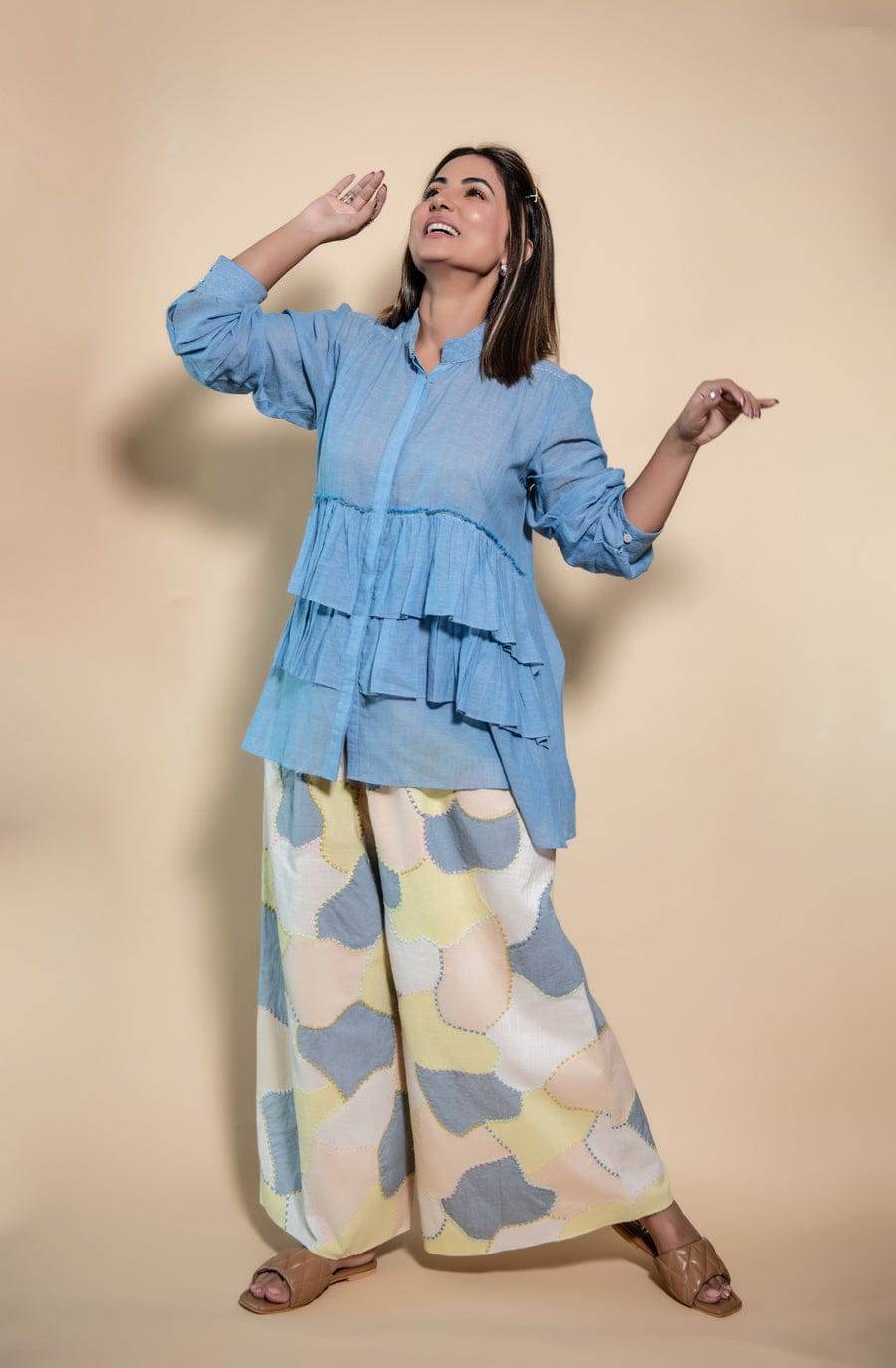 Stylish puff sleeves shirt pattern kurta with plazo - Eraya