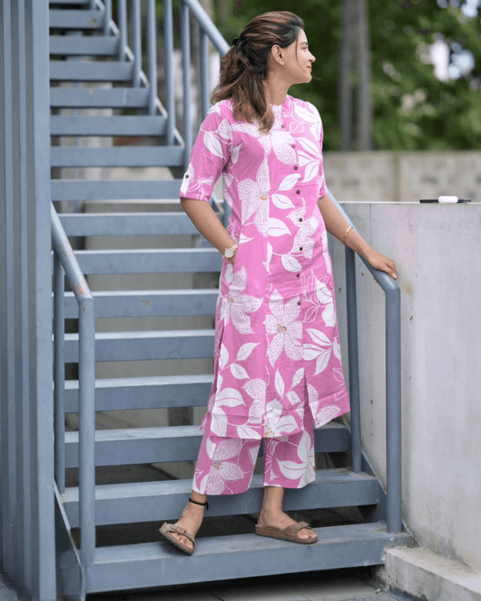 Fine floral vibrant colour kurti-plazo set - Eraya