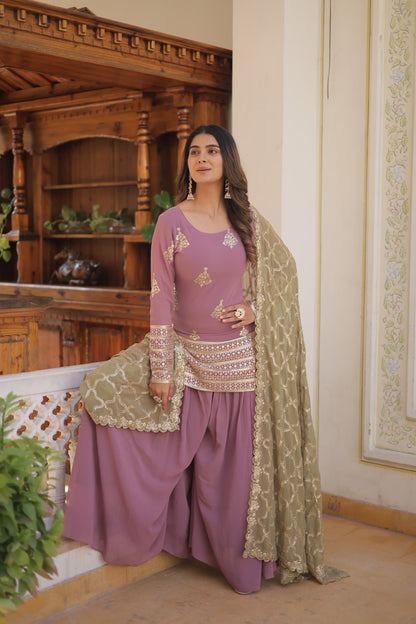 Party-wear faux georgette plazo suit set