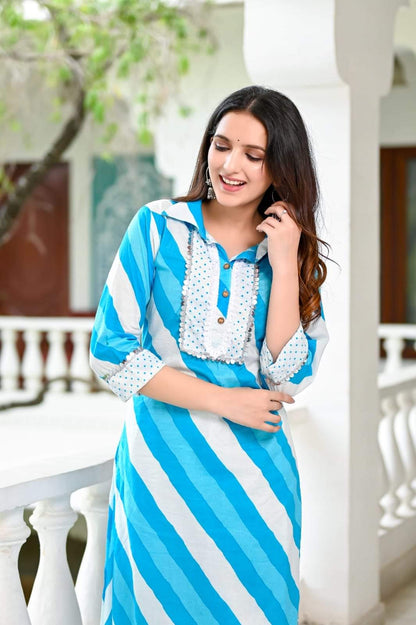 Lahriya print cotton kurti with afghani pant