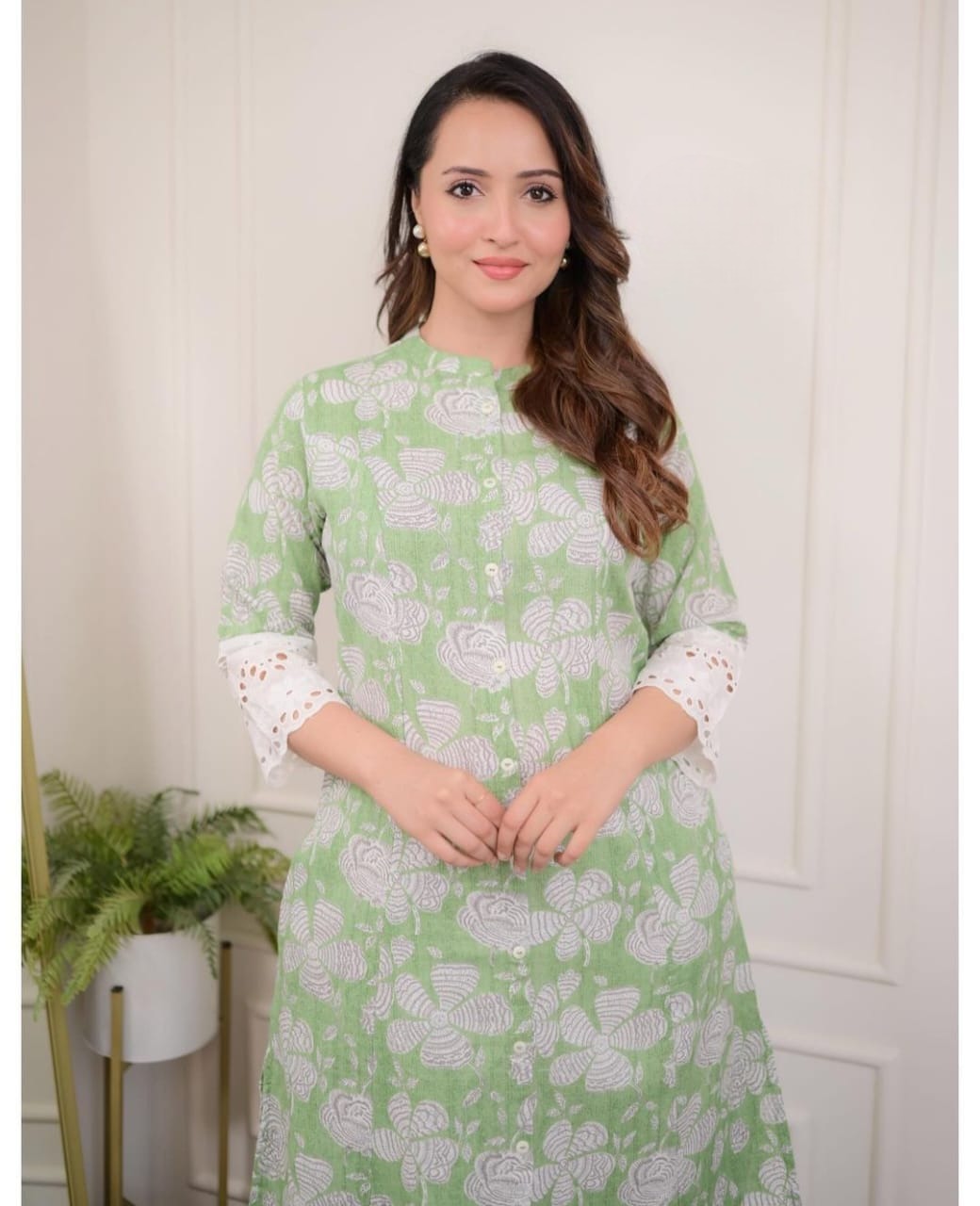 Beautiful cotton aline pattern kurt-pant set