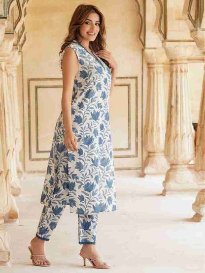 Summer special fine fabric cotton cut sleeves kurti-pant set