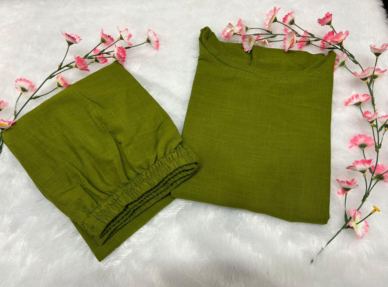 Premium cotton slub fabric top with plazo_5 colour options