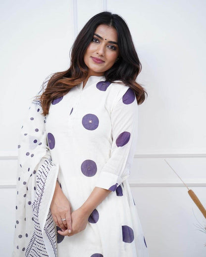 Pure fine cotton white kurti set - Eraya