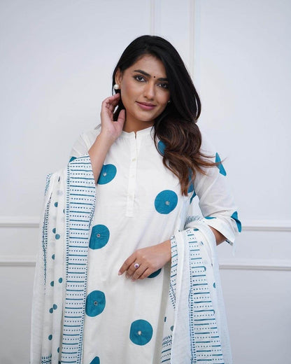 Pure fine cotton white kurti set - Eraya