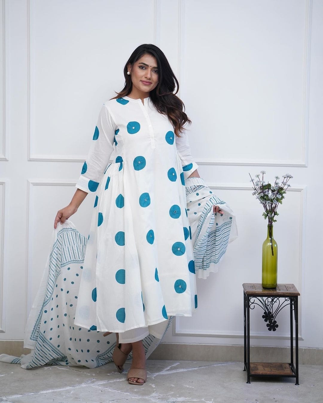 Pure fine cotton white kurti set