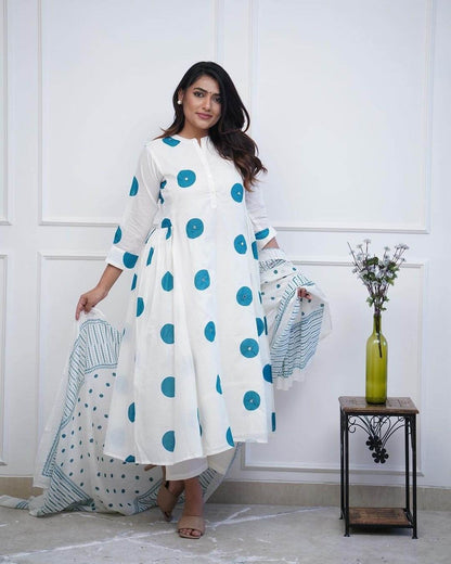 Pure fine cotton white kurti set - Eraya