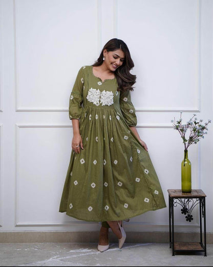 Heavy embroidered discharge print flared kurti-pant set - Eraya