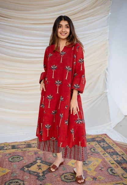 beautiful printed Raiza Ajrakh Cotton Kurta - Eraya